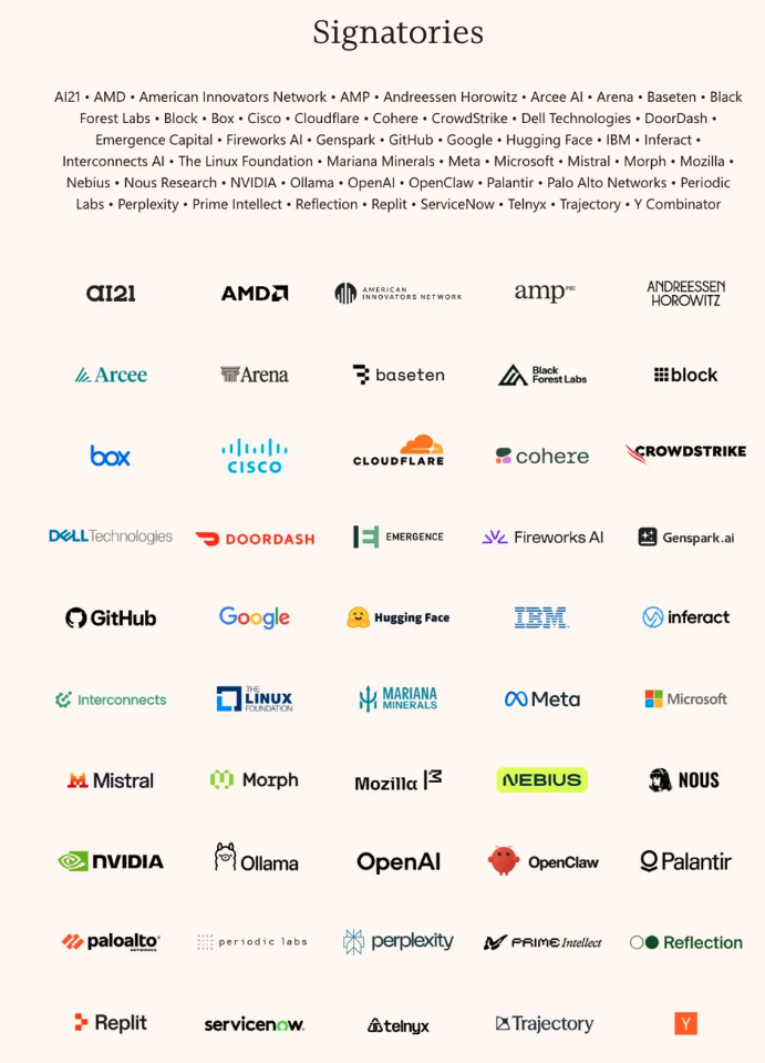 The list of companies that signed the open-weights letter